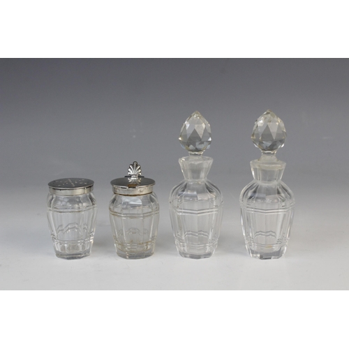 38 - A Victorian four-piece silver and cut glass cruet set and stand by John Grinsell & Sons, London 1898... 