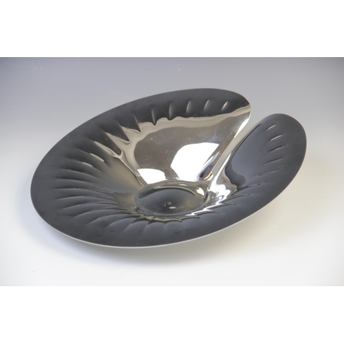 58 - A Georg Jensen silver coloured fruit bowl, late 20th century, modelled in the form of a lily pad, si... 