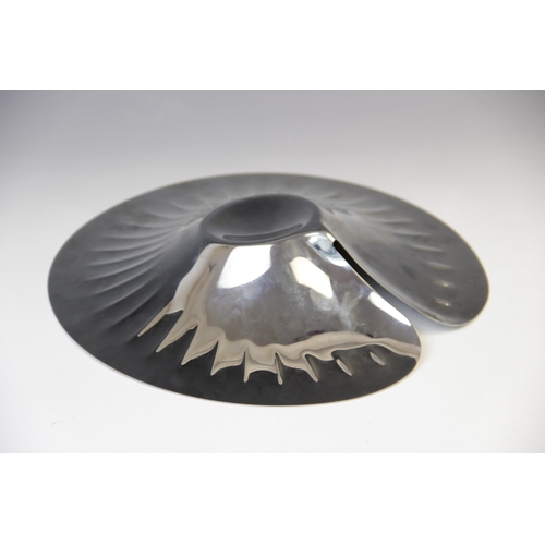 58 - A Georg Jensen silver coloured fruit bowl, late 20th century, modelled in the form of a lily pad, si... 