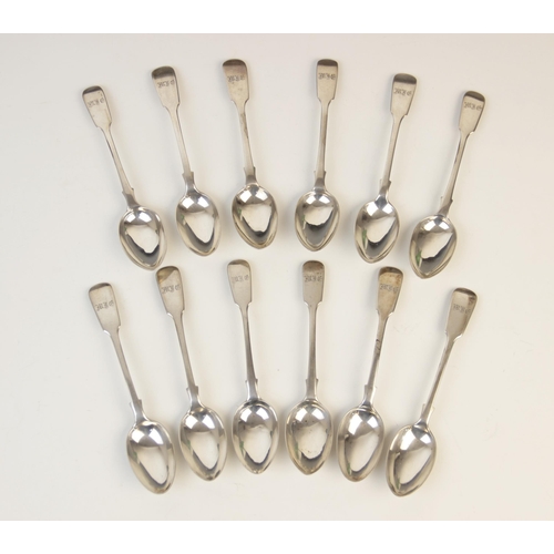 6 - A set of twelve Victorian fiddle pattern silver teaspoons, six by John Round & Son Ltd, Sheffield 18... 