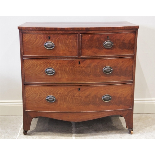 884A - A mid 19th century mahogany bow front chest of drawers, formed from two short, over two long cock be... 