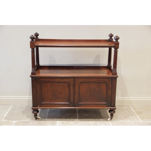 908 - A Victorian mahogany dumb waiter, the three quarter galleried top shelf enclosed by octagonal urn sh... 