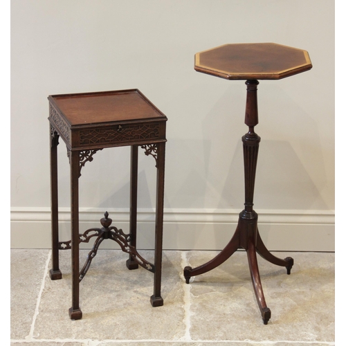 930 - A Chinese Chippendale revival mahogany lamp table, early 20th century, the square top with a beaded ... 