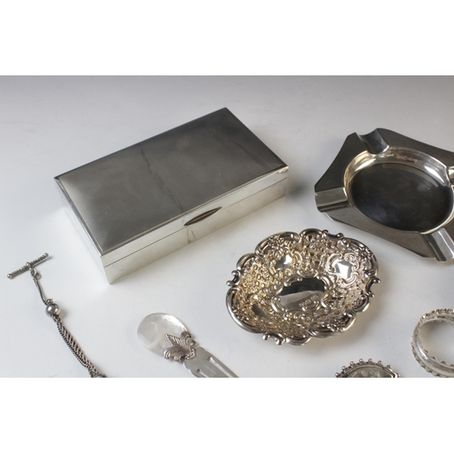 129 - A selection of silver and silver coloured tableware and accessories, to include; a silver mounted ci... 