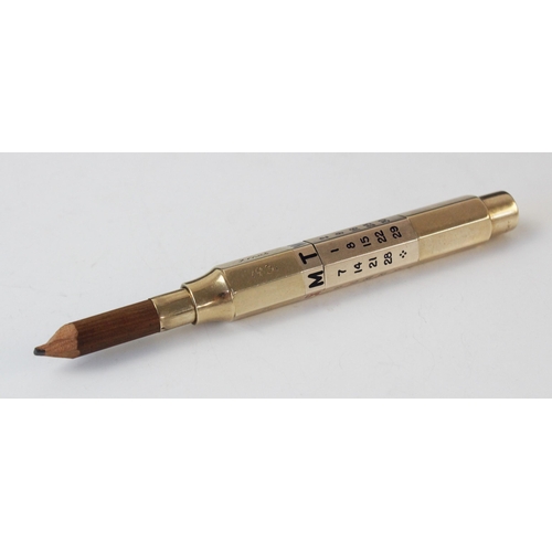 73 - A Sampson Mordan 9ct gold drop-pencil / perpetual calendar, of faceted form with enamelled letters a... 