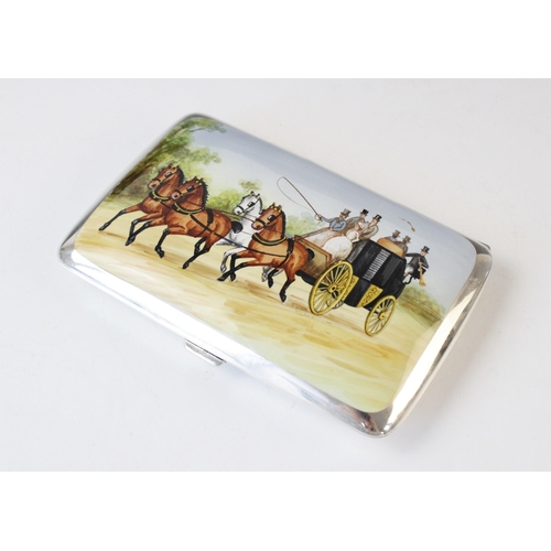 76 - A George V silver cigar case by Adie Brothers, Birmingham 1922, of rectangular form, the enamelled c... 