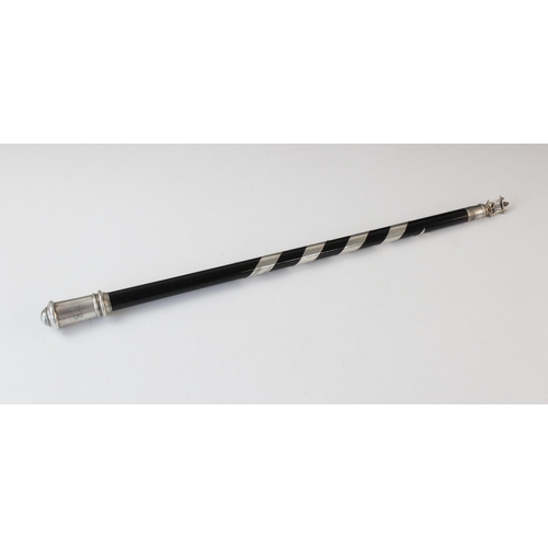 80 - An Austrian ebonised wood and silver mounted swagger stick, of tapering form with engraved initials ... 