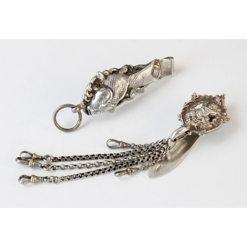 86 - A Victorian silver chatelaine clip by Samuel Jacob, London 1894, the shaped clip pierced and cast wi... 