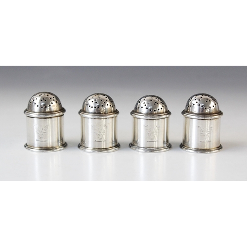 87 - A set of four Victorian silver pepperettes by Francis Boone Thomas, London 1877, each of cylindrical... 