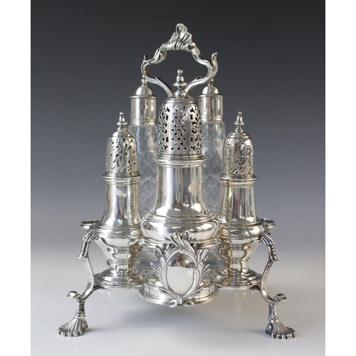 94 - A George III silver cruet stand by Thomas & Jabez Daniell, London 1772, cinquefoil form with central... 