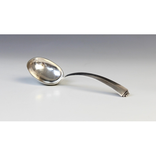 2 - A mid-20th century Danish 830S silver soup spoon, oval bowl with tapered handle and stepped terminal... 