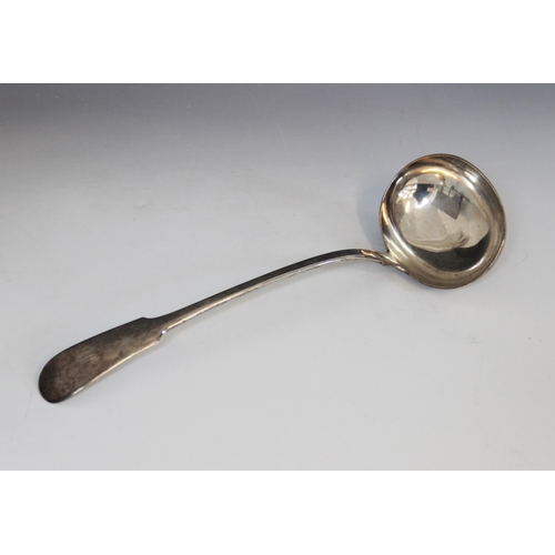 20 - A George IV Scottish fiddle pattern silver ladle, Andrew Wilkie, Edinburgh 1826, monogrammed initial... 