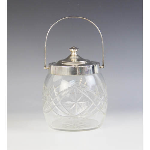 57 - A George V silver mounted cut glass biscuit barrel, Hobson, James & Gilby, Birmingham 1927, of compr... 