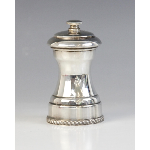 61 - A silver pepper grinder by A Marston & Co, Birmingham 1971, of typical form with reeded border to fo... 