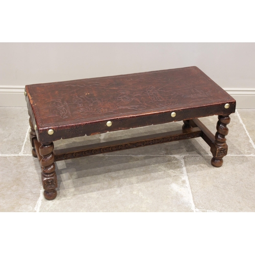 641 - A leather topped South American table on barley twist supports, 20th century, the rectangular top im... 