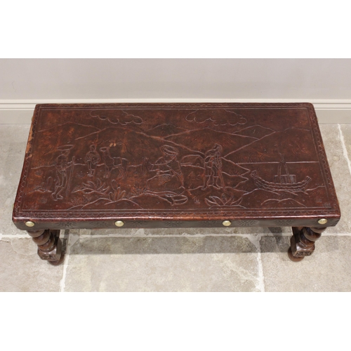 641 - A leather topped South American table on barley twist supports, 20th century, the rectangular top im... 