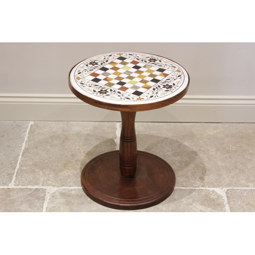 642 - A pietra dura top pedestal games table, mid 20th century, the circular marble top inset with alterna... 