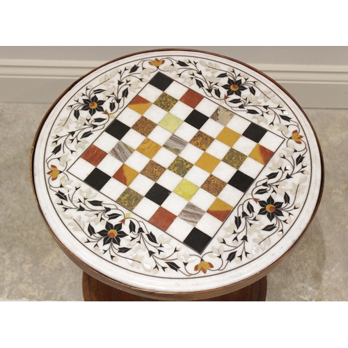 642 - A pietra dura top pedestal games table, mid 20th century, the circular marble top inset with alterna... 