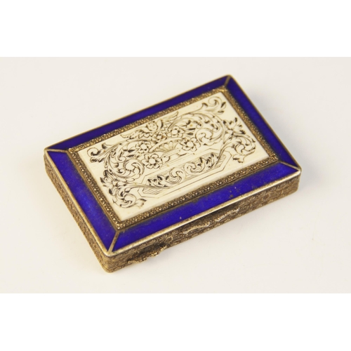 73 - A continental silver gilt and enamel minaudière, of rectangular form, the cover set with an engraved... 