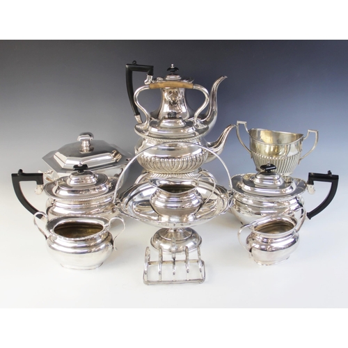 77 - A selection of silver plated tableware, to include; a three-piece tea service by Garrard & Co, compr... 