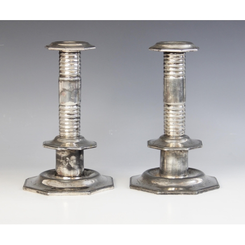 85 - A pair of 17th century style silver plated candlesticks, Marples Wingfiled & Wilkins, circa 1900, ea... 