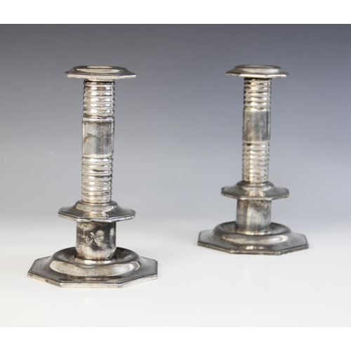 85 - A pair of 17th century style silver plated candlesticks, Marples Wingfiled & Wilkins, circa 1900, ea... 