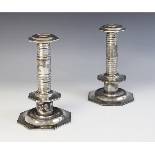 85 - A pair of 17th century style silver plated candlesticks, Marples Wingfiled & Wilkins, circa 1900, ea... 