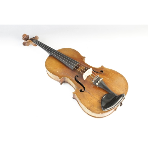 113 - A violin, 19th century with later additions and modifications, the 27cm long body with two piece bac... 