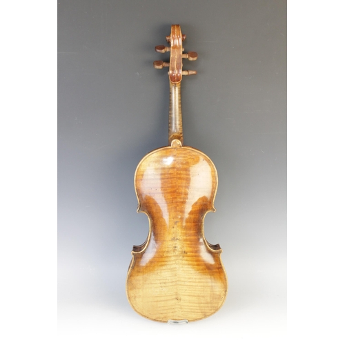 113 - A violin, 19th century with later additions and modifications, the 27cm long body with two piece bac... 