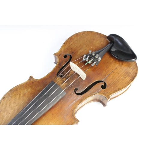 113 - A violin, 19th century with later additions and modifications, the 27cm long body with two piece bac... 