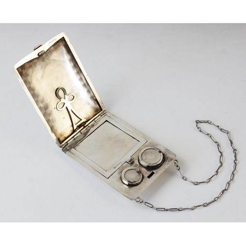 3 - A sterling silver minaudiere by Webster Company, of rectangular form with engine turned decoration t... 