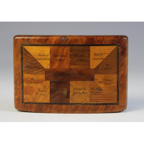 93 - An unusual 19th century specimen wood snuff box, inscribed with the sheet music for Auld Lang syne v... 