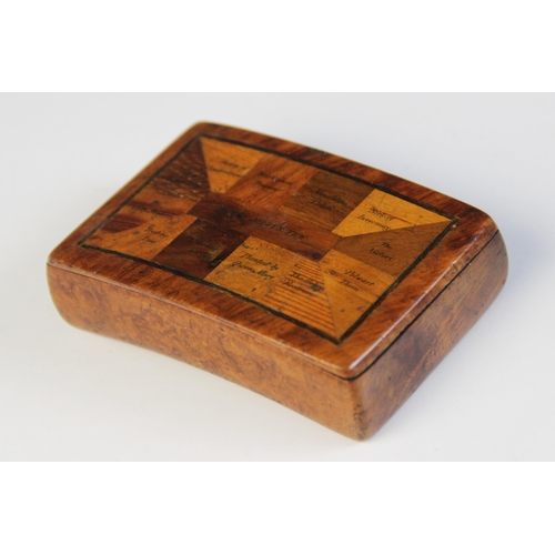 93 - An unusual 19th century specimen wood snuff box, inscribed with the sheet music for Auld Lang syne v... 