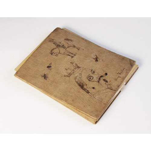 109 - A common place book or sketchbook, late 19th/early 20th century, containing sketches, cartoons, note... 