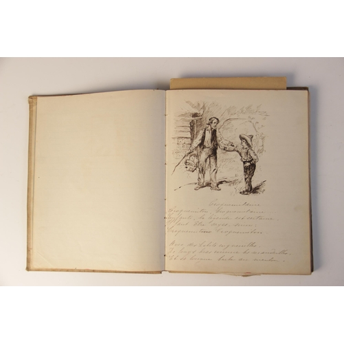 109 - A common place book or sketchbook, late 19th/early 20th century, containing sketches, cartoons, note... 