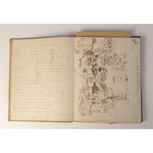 109 - A common place book or sketchbook, late 19th/early 20th century, containing sketches, cartoons, note... 