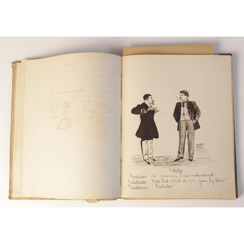 109 - A common place book or sketchbook, late 19th/early 20th century, containing sketches, cartoons, note... 