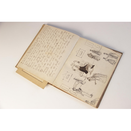 109 - A common place book or sketchbook, late 19th/early 20th century, containing sketches, cartoons, note... 