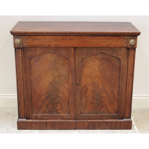 598 - A mid 19th century mahogany chiffonier sideboard, the rectangular top above a single frieze drawer a... 