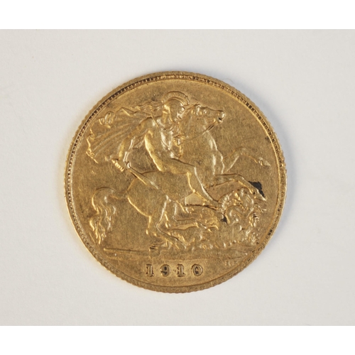 87 - An Edward VII gold half sovereign, dated 1910, weight 4.0gms