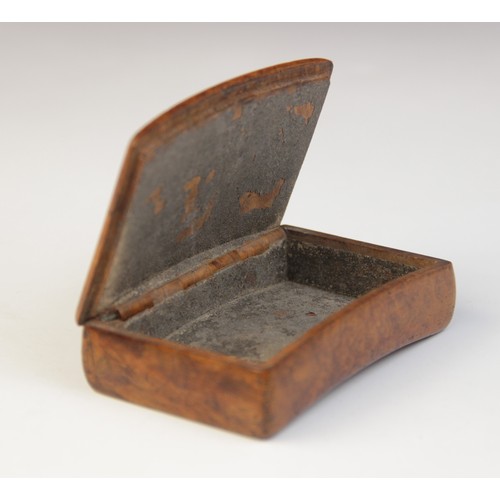 93 - An unusual 19th century specimen wood snuff box, inscribed with the sheet music for Auld Lang syne v... 