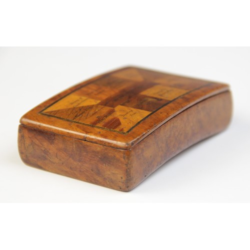 93 - An unusual 19th century specimen wood snuff box, inscribed with the sheet music for Auld Lang syne v... 