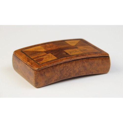 93 - An unusual 19th century specimen wood snuff box, inscribed with the sheet music for Auld Lang syne v... 