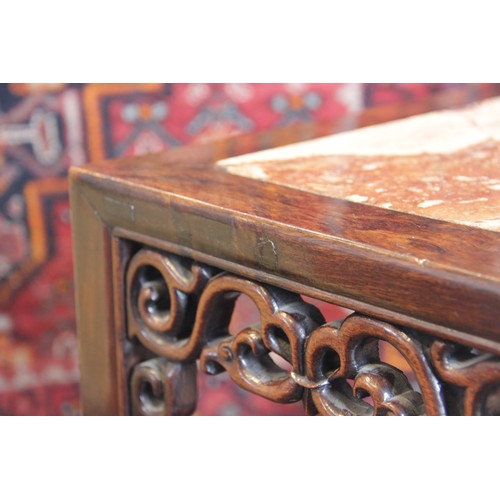 631 - A Chinese hardwood and marble nightstand, early 20th century, the rectangular top inset with a rouge... 