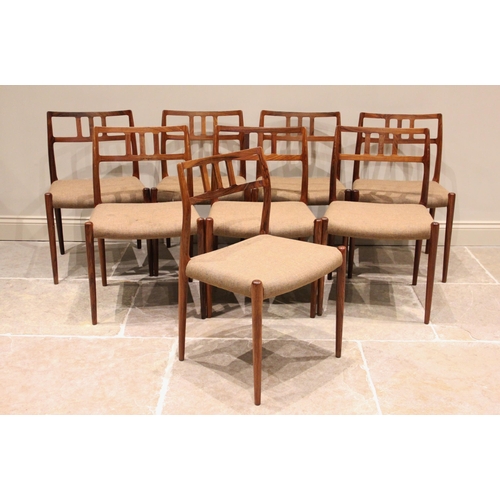 1177 - A set of eight Danish rosewood dining chairs, probably Indian rosewood, manufactured by JL Møller ci... 