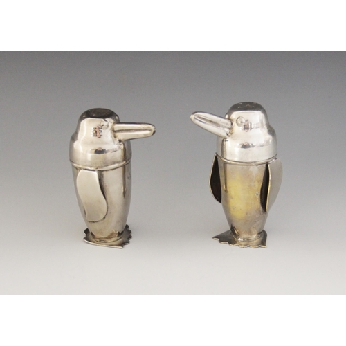 118 - A pair of 1930’s novelty silver plated pepperettes in the form of penguins by James Deakin & Sons, e... 