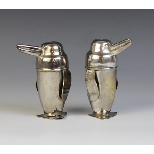 118 - A pair of 1930’s novelty silver plated pepperettes in the form of penguins by James Deakin & Sons, e... 