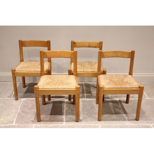 1183 - A set of four Vico Magistretti for Cassini 'Caramite' beech frame and rush-seated dining chairs, wit... 