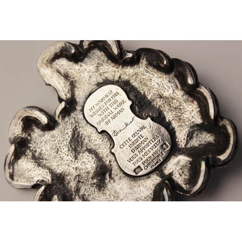 124 - Arman, ‘Violins Accumulation’, silver plated sculptural paperweight for Christofle, inscribed ‘Arman... 