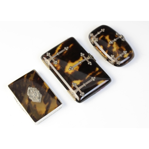 21 - A continental Art Deco silver and tortoiseshell box, import marks for London 1928, the tortoise shel... 